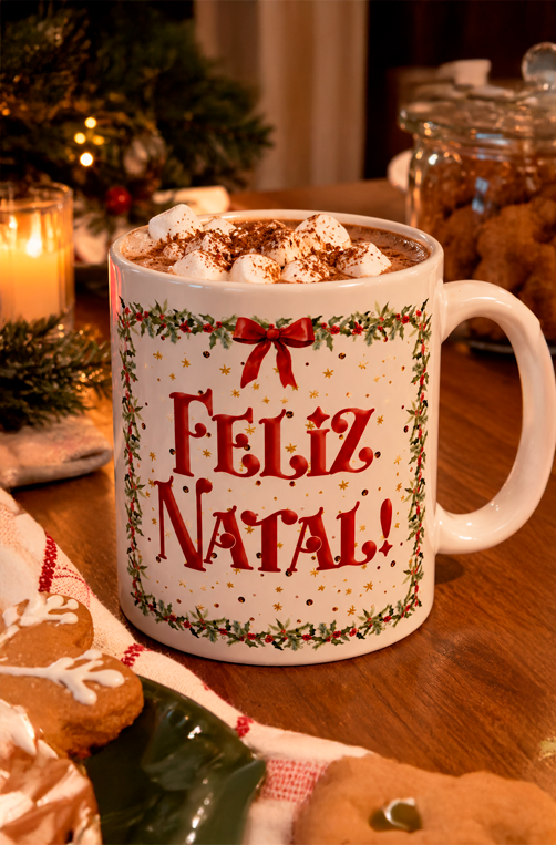 Caneca Natalina Feliz Natal com Duas Estampas 325ml