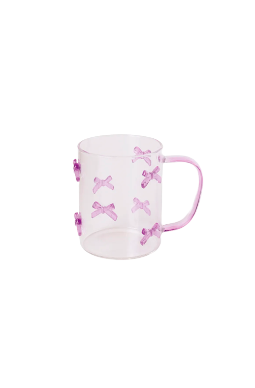 Caneca de Laços com Relevo Lilas em Vidro 500ml