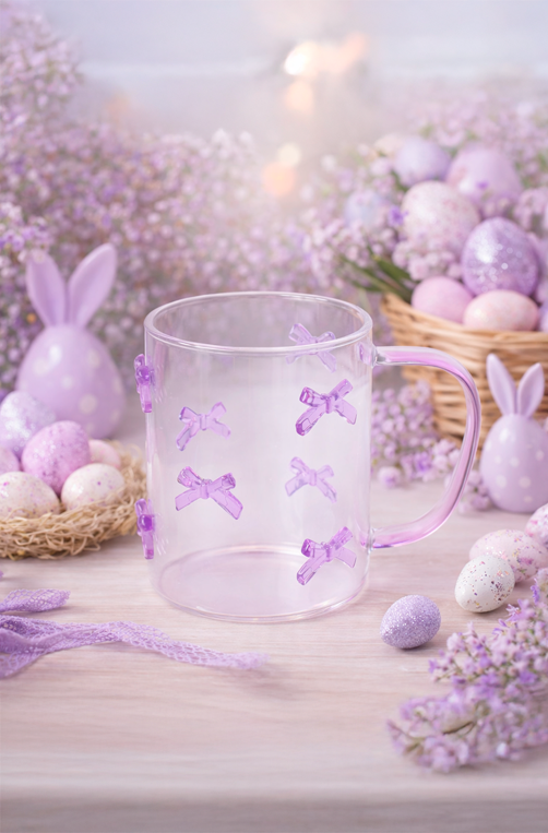 Caneca de Laços com Relevo Lilas em Vidro 500ml