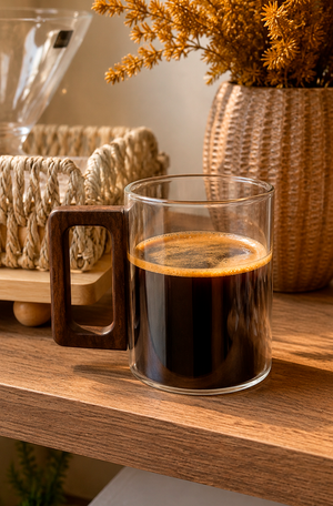 Caneca com Alça de Madeira em Cristal Ecológico 400ml