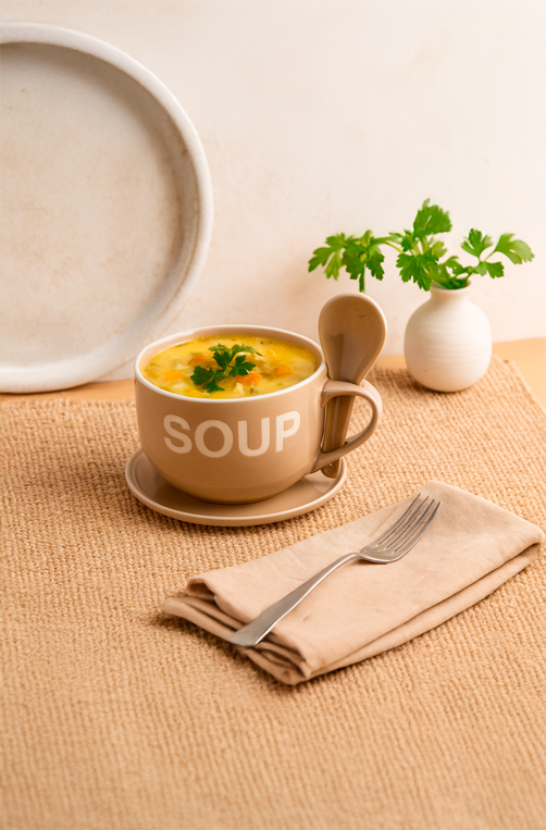 Caneca para Sopa com Colher Soup 470ml Bege