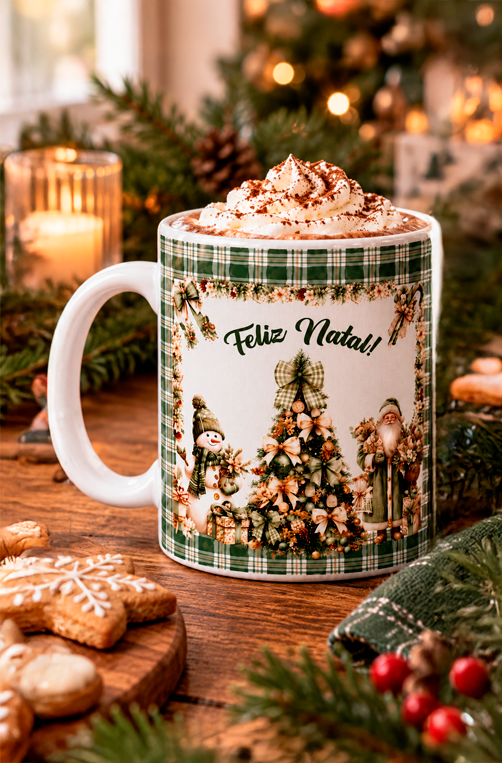 Caneca Natalina Feliz Natal Xadrez 325ml