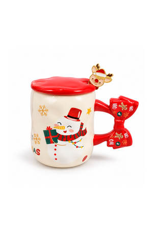Caneca com Tampa e Colher Natalina em Cerâmica 450ml