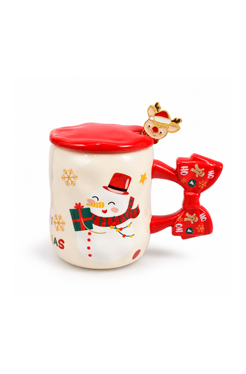 Caneca com Tampa e Colher Natalina em Cerâmica 450ml