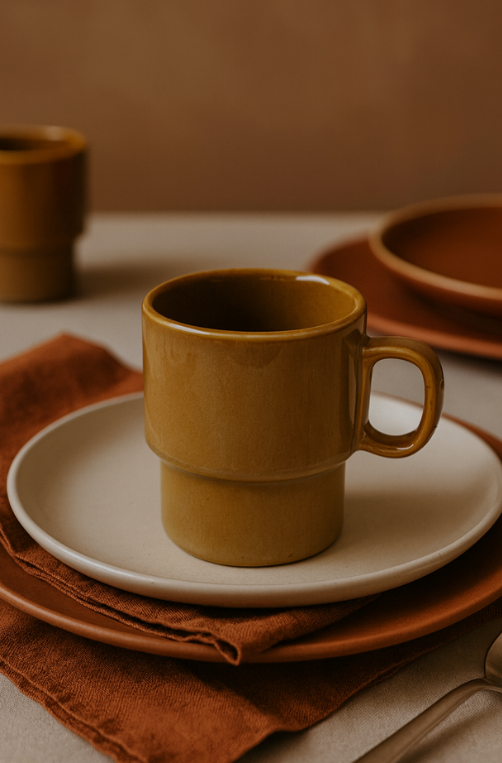 Caneca Empilhável Smaltato Cerâmica Amarelo 300ml