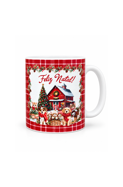 Caneca Natalina Pets na Fazenda 325ml