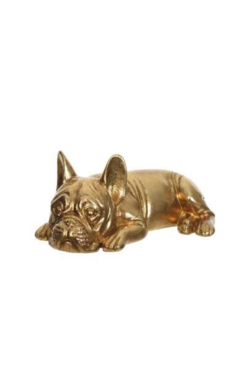 Cachorro Deitado Decorativo de Poliresina Dourado
