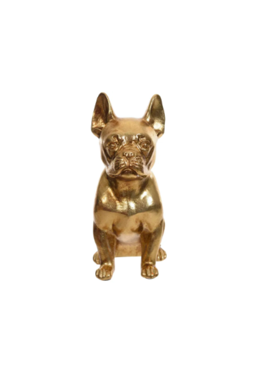 Escultura Buldogue Francês Sentado em Poliresina Dourado