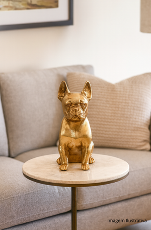 Escultura Buldogue Francês Sentado em Poliresina Dourado