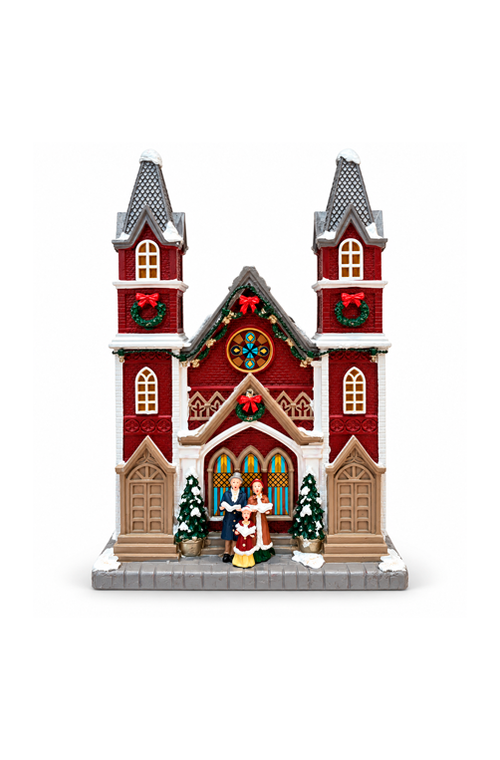 Igreja Natalina Decorativa com Luzes em Resina