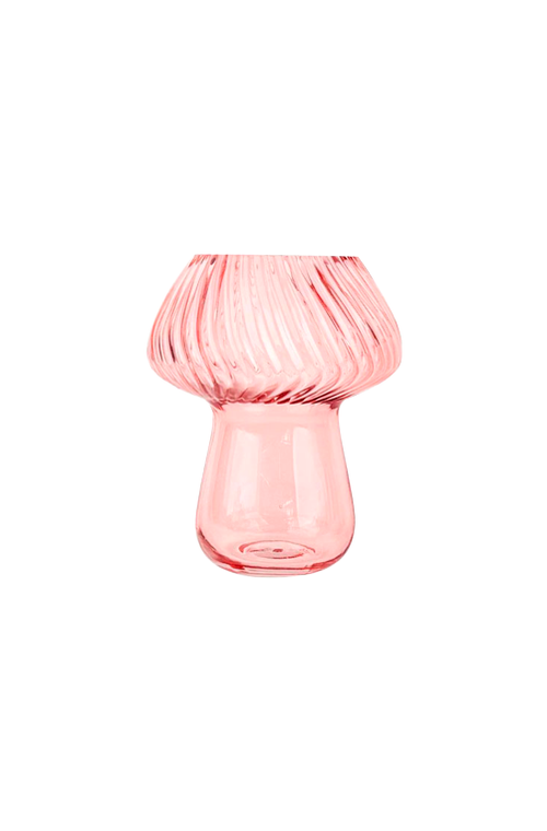 Castiçal de Vidro Cogumelo Rose 20x16 cm