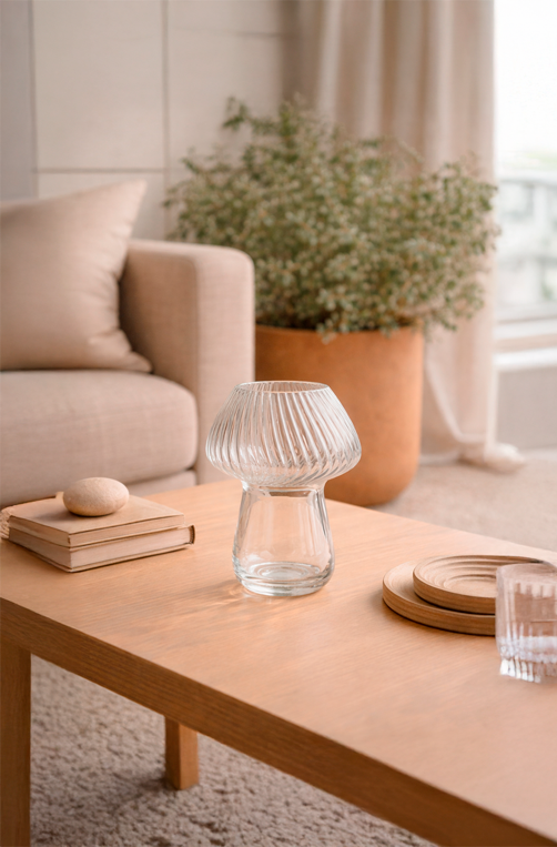 Castiçal de Vidro Cogumelo Transparente 12x15 cm