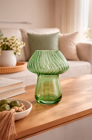 Castiçal de Vidro Cogumelo Verde 20x16 cm