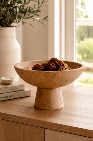 Centro de Mesa Decorativo Estilo Travertino Bege em Cimento
