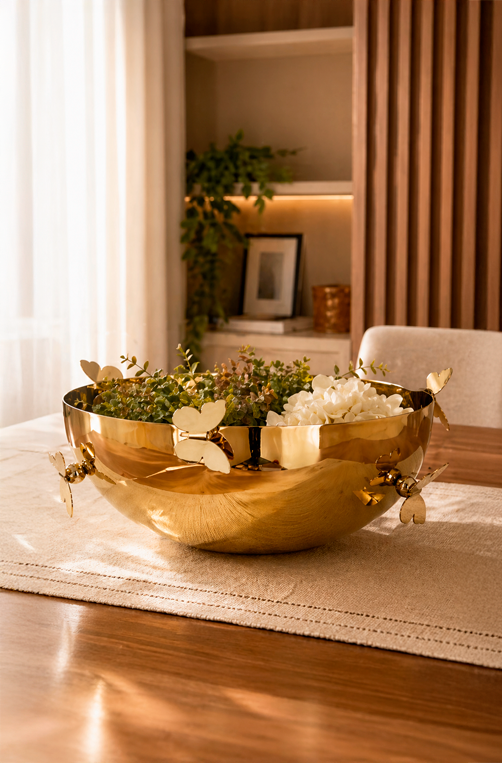 Centro de Mesa de Borboletas Dourado em Aço Inox