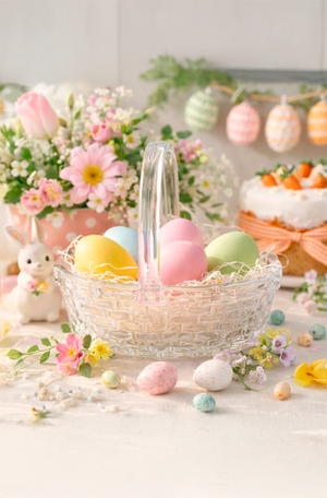 Cesta Decorativa Oval de Páscoa em Vidro