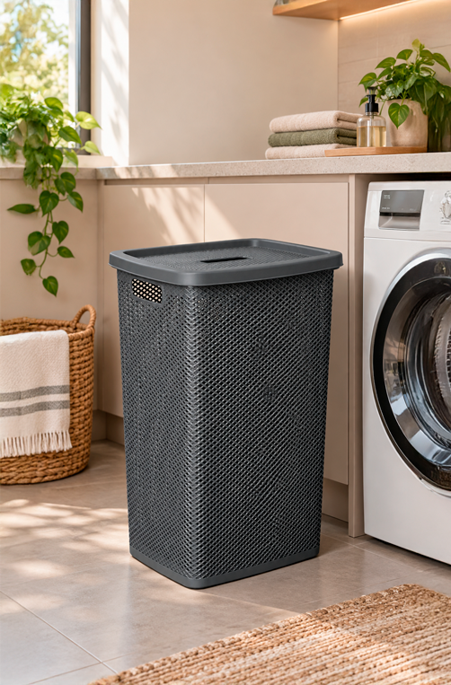 Cesto de Roupa Línea com Tampa Chumbo 40L