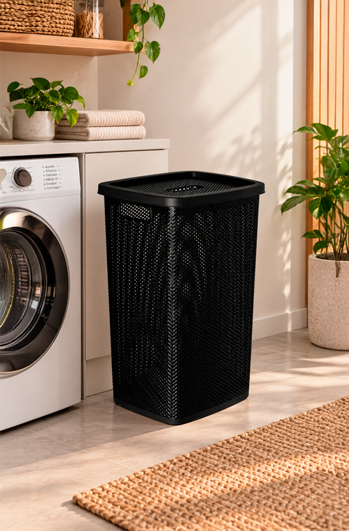 Cesto de Roupa Línea com Tampa Preto 40L