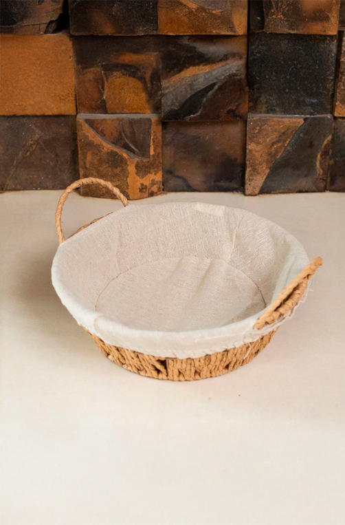 Cesta Redonda de Papel com Forro em Tecido com Alça