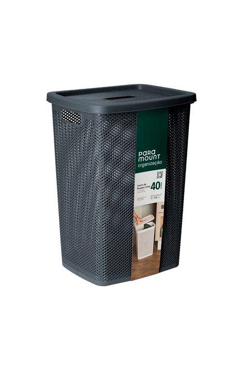 Cesto de Roupa Línea com Tampa Chumbo 40L