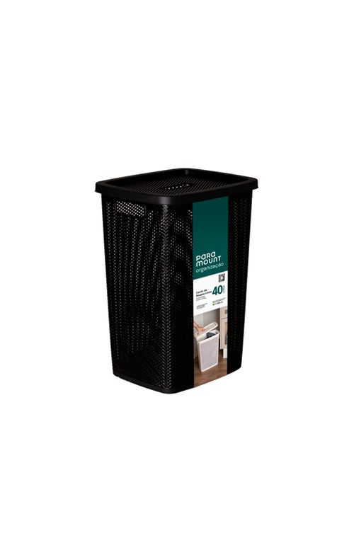 Cesto de Roupa Línea com Tampa Preto 40L