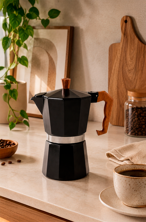 Cafeteira Italiana de Alumínio Preto Fosco 300ml