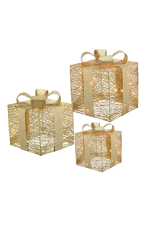 Conjunto de Caixas Natalinas com Luzes 3 Peças