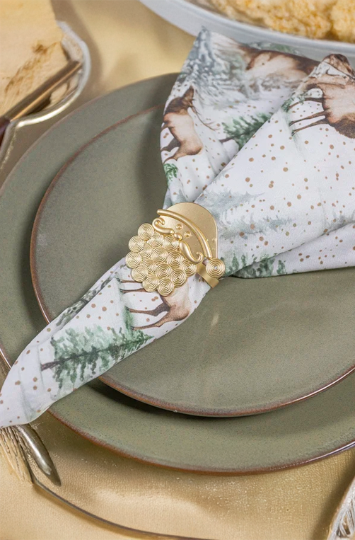 Conjunto de Anel de Guardanapo Natal Santa Klaus Gold 4 Peças