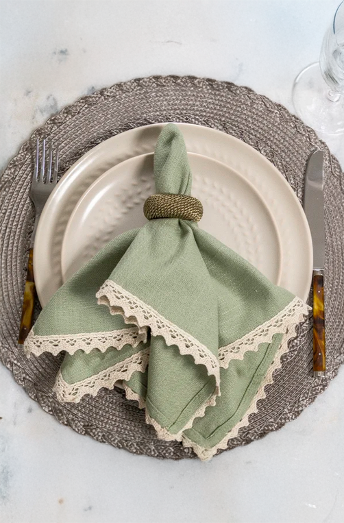 Conjunto de Anel de Guardanapo Rayon Verde 4 Peças