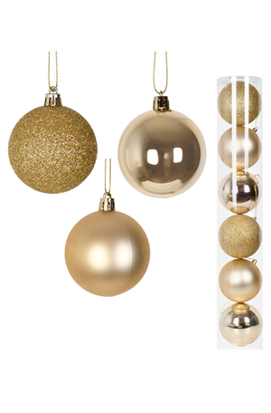Conjunto de Bolas Natalina Mista Dourado 10cm 6 Peças