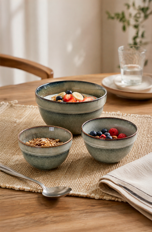 Conjunto de Bowls Areia Oceano em Cerâmica 3 Peças