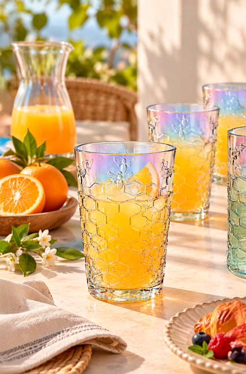 Conjunto de Copos Longo Bee Rainbow em Vidro 300ml 6 Peças