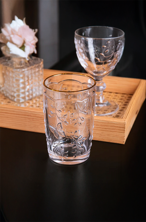 Conjunto de Copos New Butterfly com Fio de Ouro em Cristal Ecológico 330ml 6 Peças