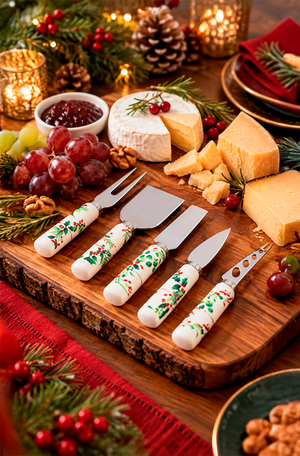 Conjunto de Facas para Queijo Natalino em Porcelana 5 Peças