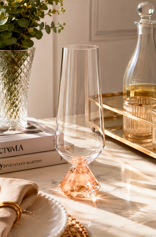 Conjunto de Taça Champanhe com Base Diamantada Âmbar em Vidro 290ml 6 Peças