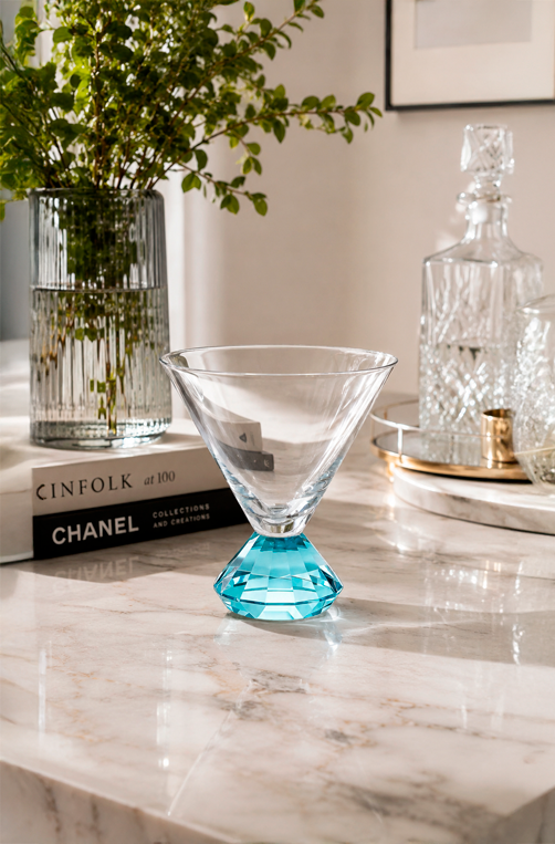 Conjunto de Taça Martini com Base Diamantada Azul em Vidro 290ml 6 Peças