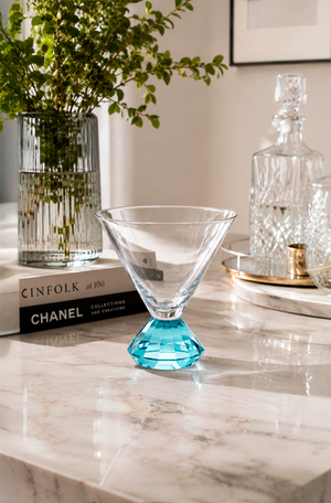 Conjunto de Taça Martini com Base Diamantada Azul em Vidro 290ml 6 Peças