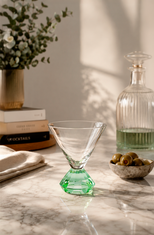 Conjunto de Taça Martini com Base Diamantada Verde em Vidro 290ml 6 Peças