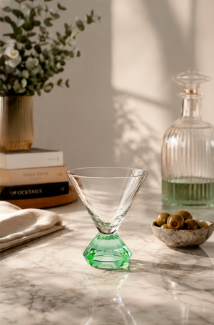 Conjunto de Taça Martini com Base Diamantada Verde em Vidro 290ml 6 Peças