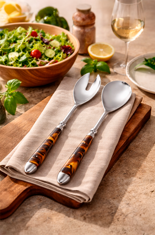 Conjunto 2 Peças para Salada de Aço Inox com Cabo de Resina