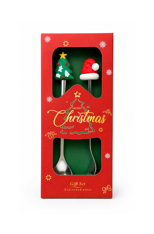 Conjunto de Talheres para Sobremesa Natalina Sortido em Aço Inox 2 Peças