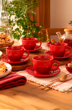 Conjunto de Xicaras Le Chef com Pires Vermelho 160ml 4 Peças