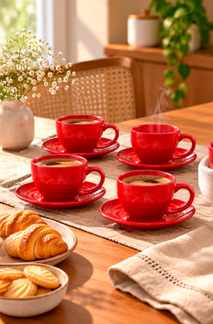 Conjunto de Xicaras Le Chef com Pires Vermelho 90ml 4 Peças