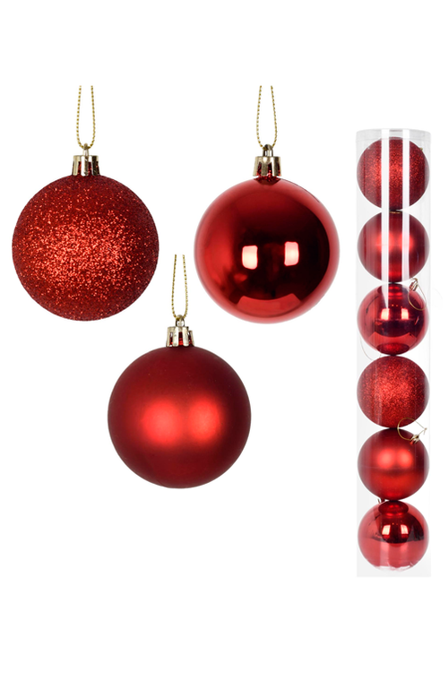 Conjunto de Bolas Natalina Mista Vermelha 10cm 6 Peças