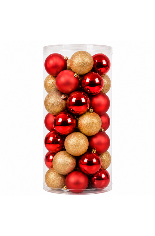 Conjunto de Bolas Natalina Mista Vermelha e Dourada 6cm 35 Peças