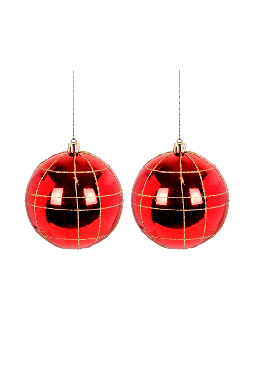 Conjunto de Bolas Natalina Vermelho e Dourado 10cm 2 Peças