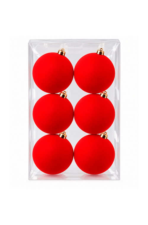 Conjunto de Bolas Natalina em Veludo Vermelha 6 Peças
