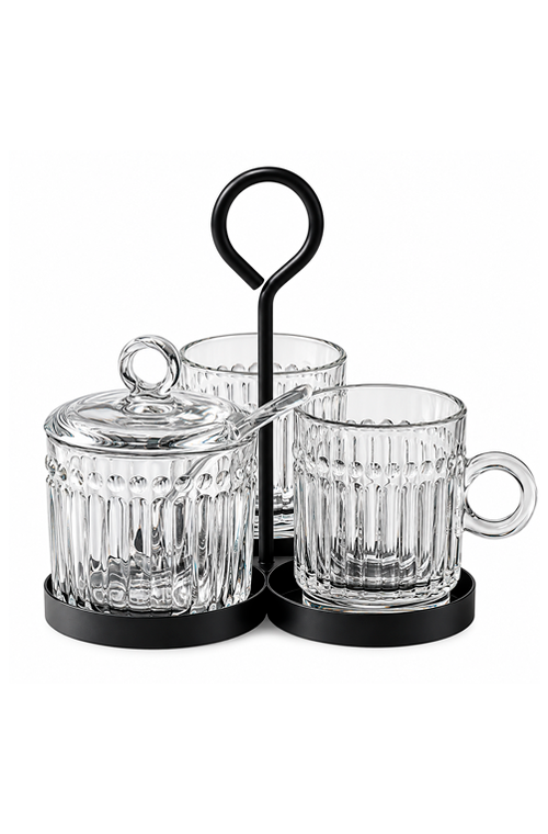 Conjunto de Suporte com Canecas e Açucareiro com Colher Milano em Vidro 4 Peças