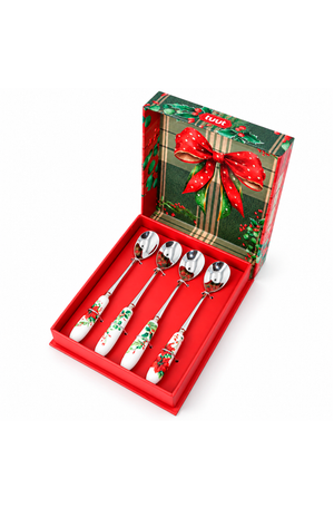 Conjunto de Colher para Sobremesa Natalina em Porcelana 4 Peças