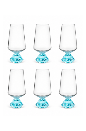 Conjunto de Copos com Base Diamantada Azul em Vidro 290ml 6 Peças